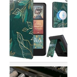 Case for Kindle Paperwhite 12th Gen 2024 Colorsoft 7" Green Gold Leaf Stand